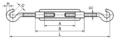 Śruba rzymska ocynkowana hak/hak wg ASTM F1145-92 rysunek